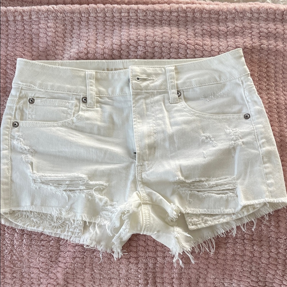 American Eagle Outfitters White Frayed Jean Shorts